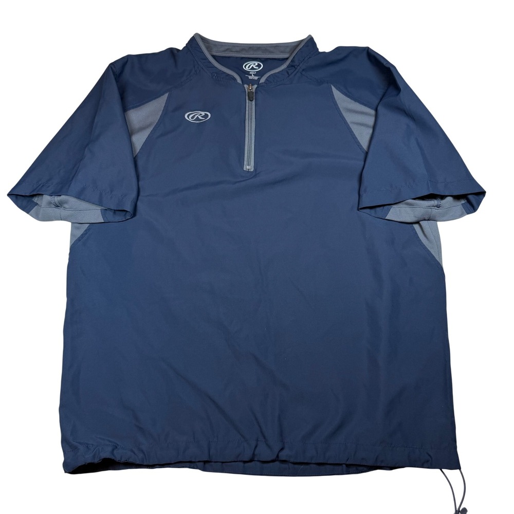 Rawlings Mens Navy Blue Grey Quarter Zip Short Sleeve Baseball Cage Jacket Large